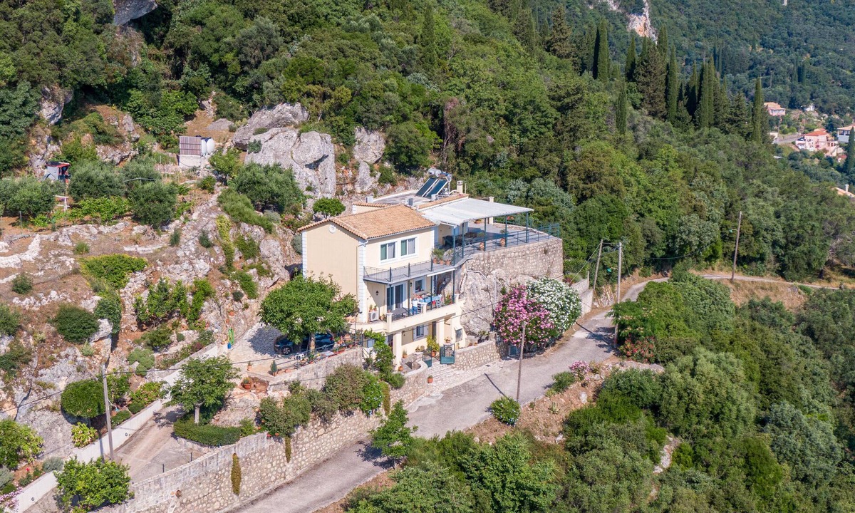 Benitses Apartment | Apartment 'Mountain Retreat' with Sea View, Balcony and Wi-Fi