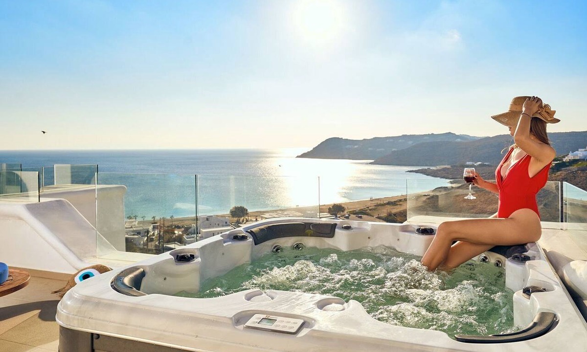 Elia Villa | Beautiful Mykonos Villa Aurora | 3 Bedrooms | Outdoor Hot Tub and Sea View