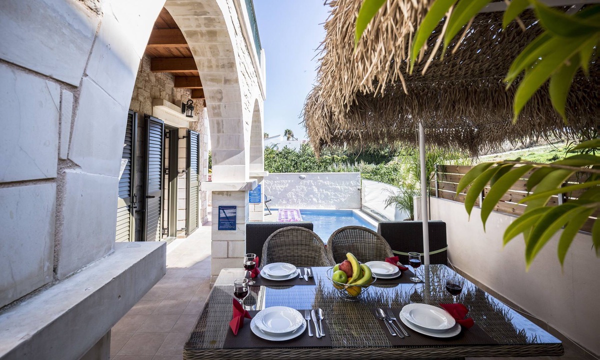 Kato Stalos Villa | Luxury 2 villas at Chania, parking-pool, 150m from sea.