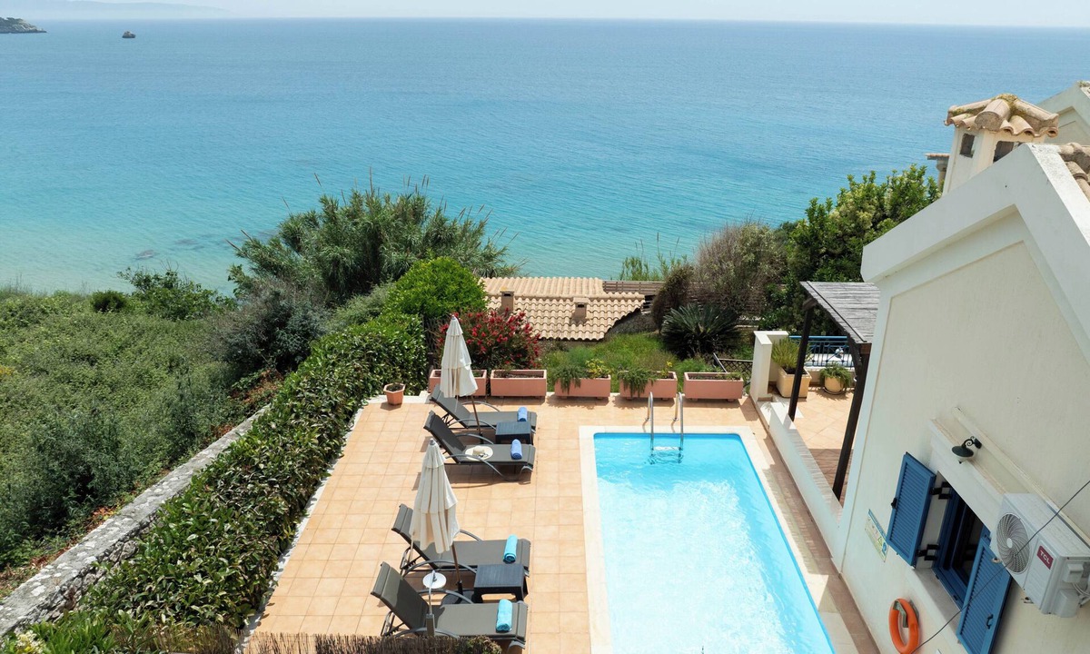 Svoronata Villa | Sea Front Villa Private Pool, Wonderful Views of Avithos Beach. Airport 10 mins