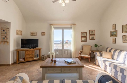 Perissa Villa | Beachfront Blue Canvas Villa , Seaview