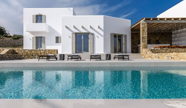 Cycladic Island Twin Villas over Kalafati Beach with Scenic views of Aegean Sea in Mykonos