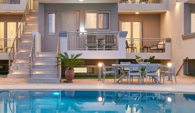 Modern Family apartment Ewa with pool, dining area on Crete coast