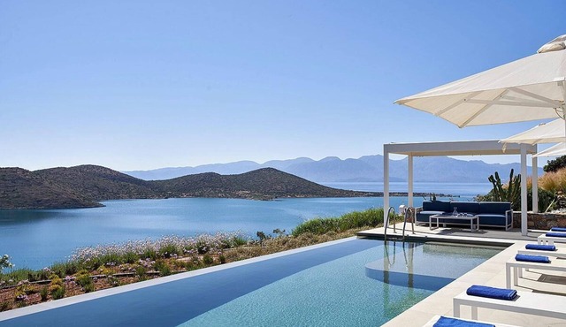 Panoramic Sea Views to Spinalong Island with a heated pool in Elounda