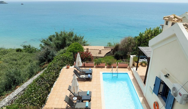 Sea Front Villa Private Pool, Wonderful Views of Avithos Beach. Airport 10 mins